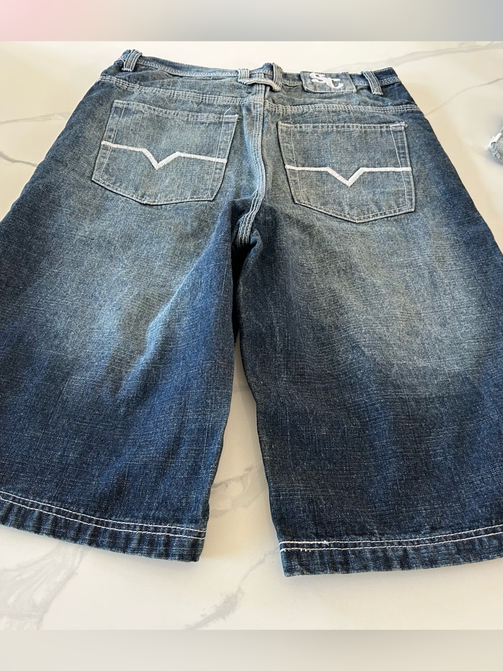 Men’s Sacred Cult Baggy Denim Shorts with Blue Skull Stud Accents - Picture 12 of 12